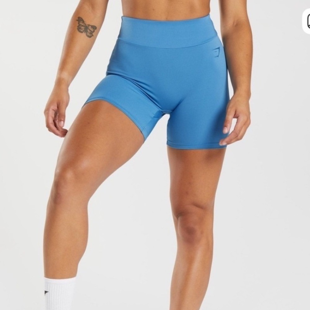 GYMSHARK | Woman's Coastal Blue Reps Biker Ruched Cycling Power Tight Shorts, S